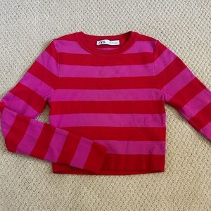 Zara- Long Sleeved Striped Cropped Top- Size M